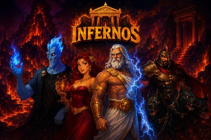 Hades, Persefona, Zeus i Cerber przed bramami Infernos